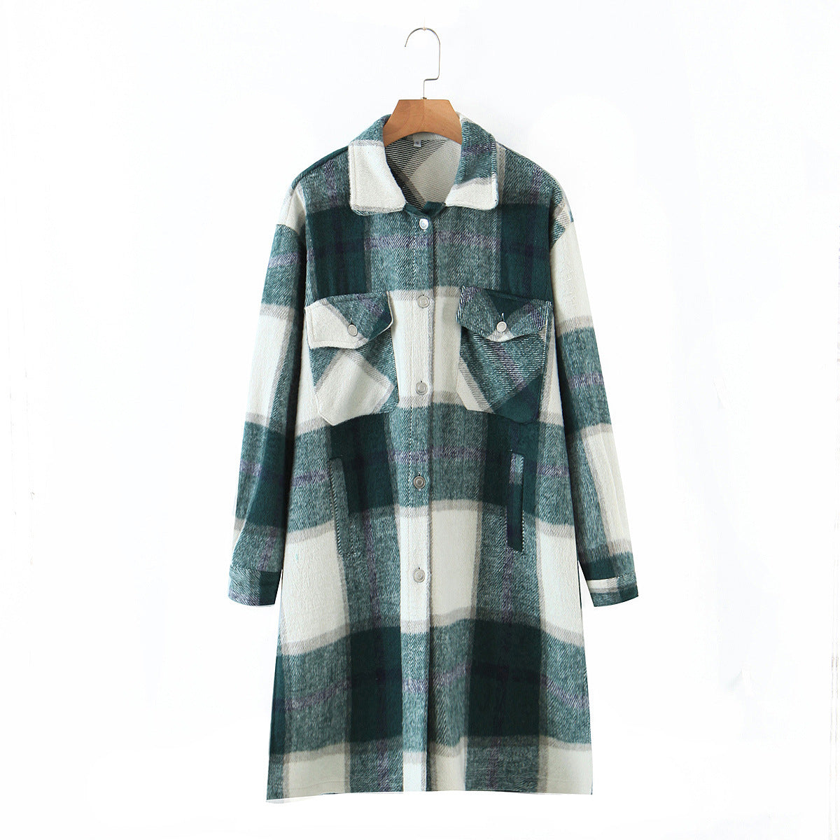 Tweed Plaid Pocket Long Windbreaker Jacket